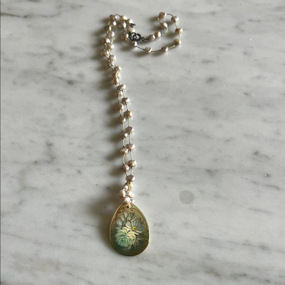 Jewelry - Elegant Floral Pendant Necklace with Pearl Accents